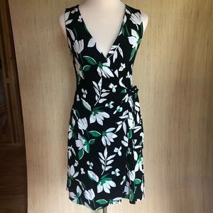 New extra small black wrap dress mini leaves